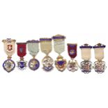 Eight masonic silver and enamelled jewels including six Steward and one Founder, total 190g