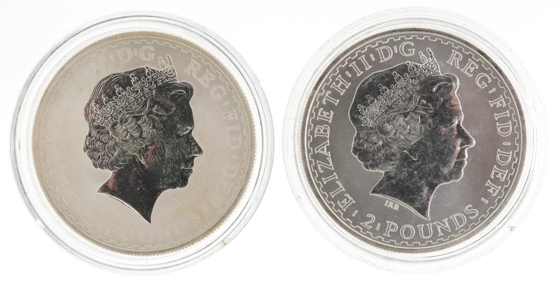 Two Elizabeth II Britannia one ounce fine silver two pounds comprising dates 1998 and 1999 - Image 2 of 2