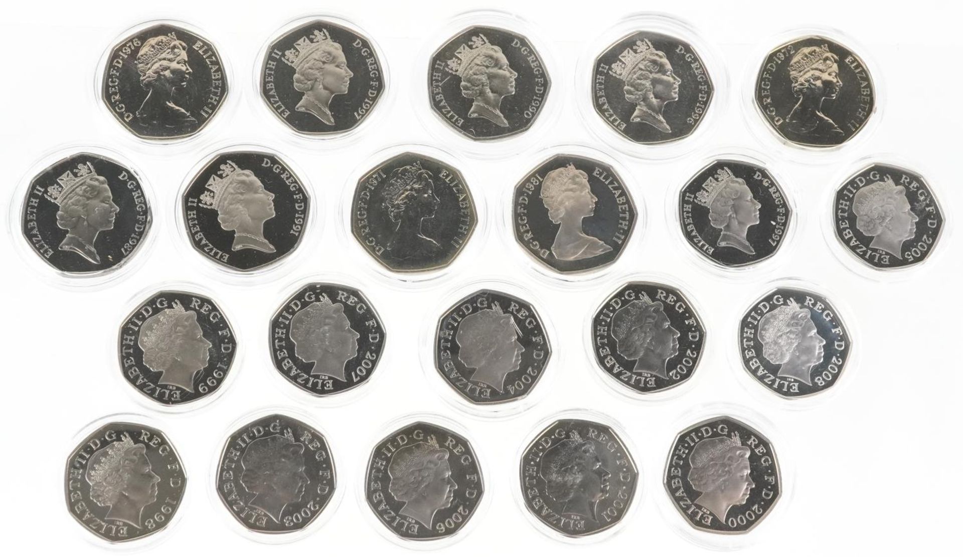 Twenty one Elizabeth II fifty pence pieces, predominantly proofs, various dates - Bild 4 aus 6