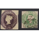 Two Victorian embossed stamps comprising sixpence and one shilling