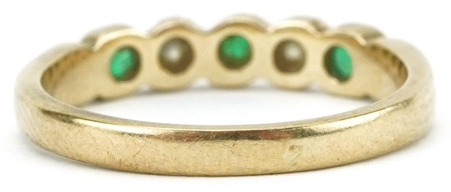 9ct gold emerald and diamond five stone ring, size J, 1.8g - Bild 2 aus 4
