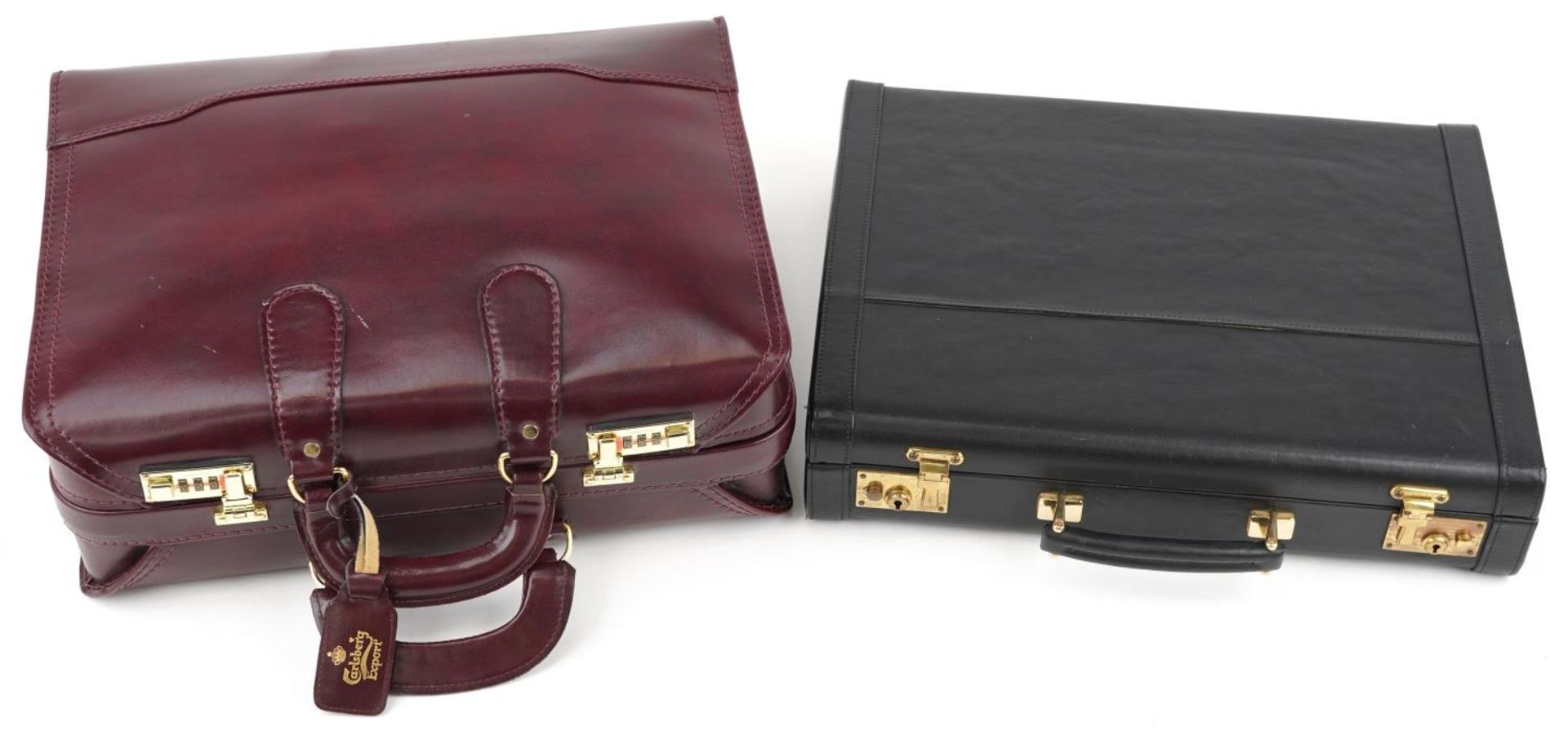 Two vintage leather briefcases including a breweriana interest custom Carlsberg Export burgundy - Bild 2 aus 8