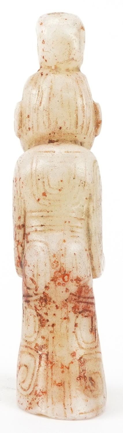 Chinese russet and white jade carving of a young female, 10.5cm high - Image 4 of 7