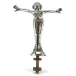 Art Deco automobilia interest chrome plated car mascot in the form of nude female, 12cm high