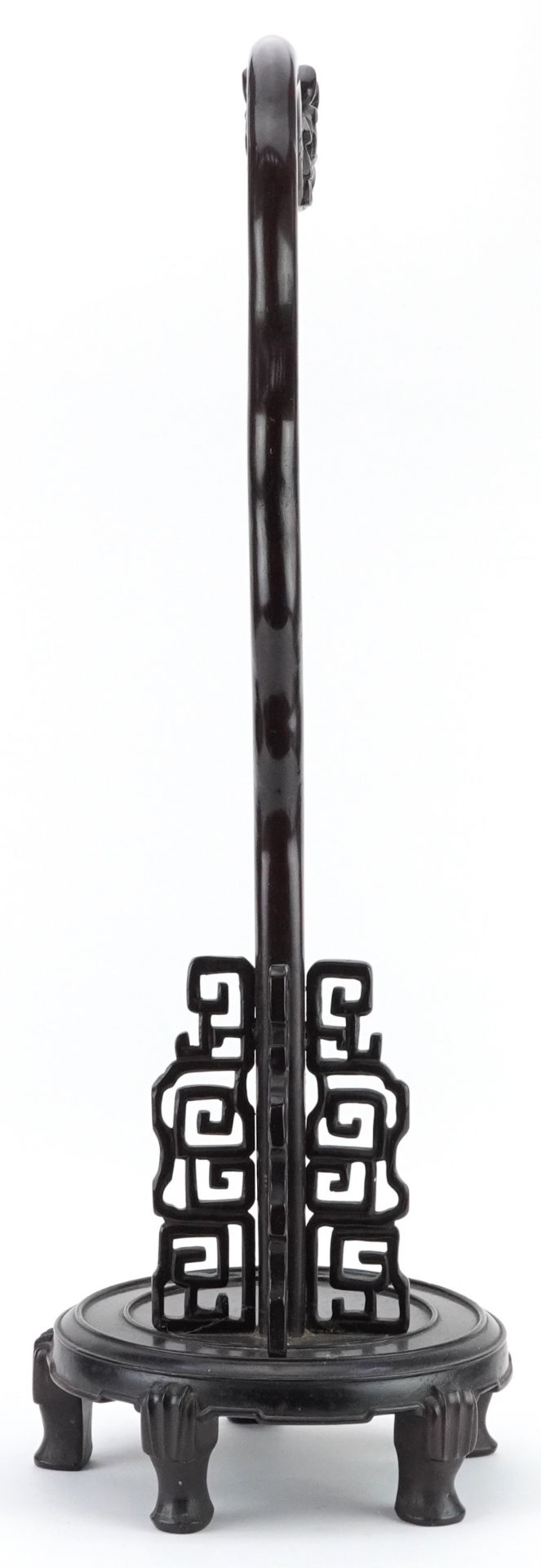 Chinese hardwood monastery bell stand carved with a dragon's head, possibly Hongmu, 71cm high - Bild 5 aus 8