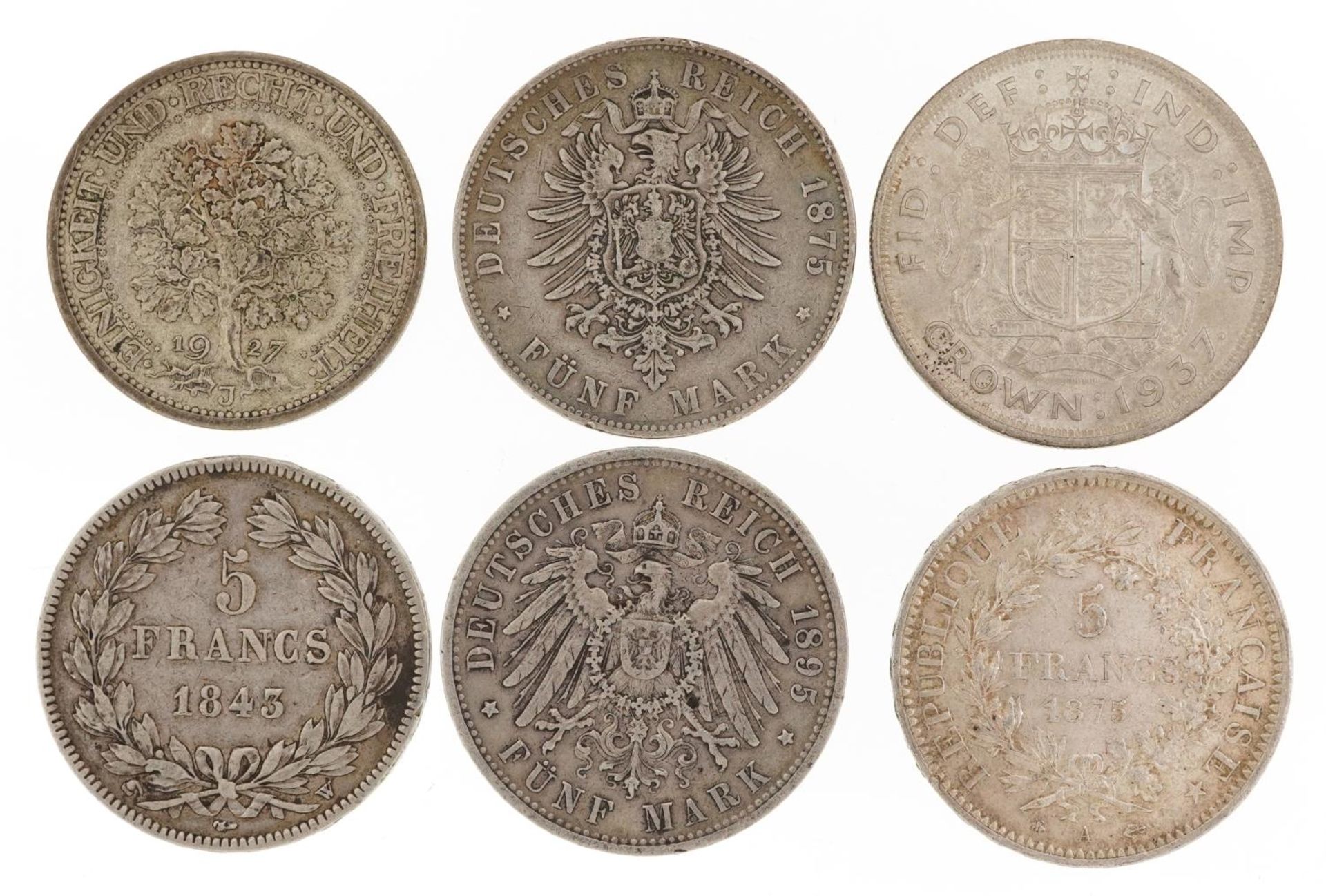 19th century and later British and European coinage including two French five francs dates 1843