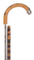 Bamboo walking swordstick with steel blade and silver mount impressed Brigg, 84.5cm in length