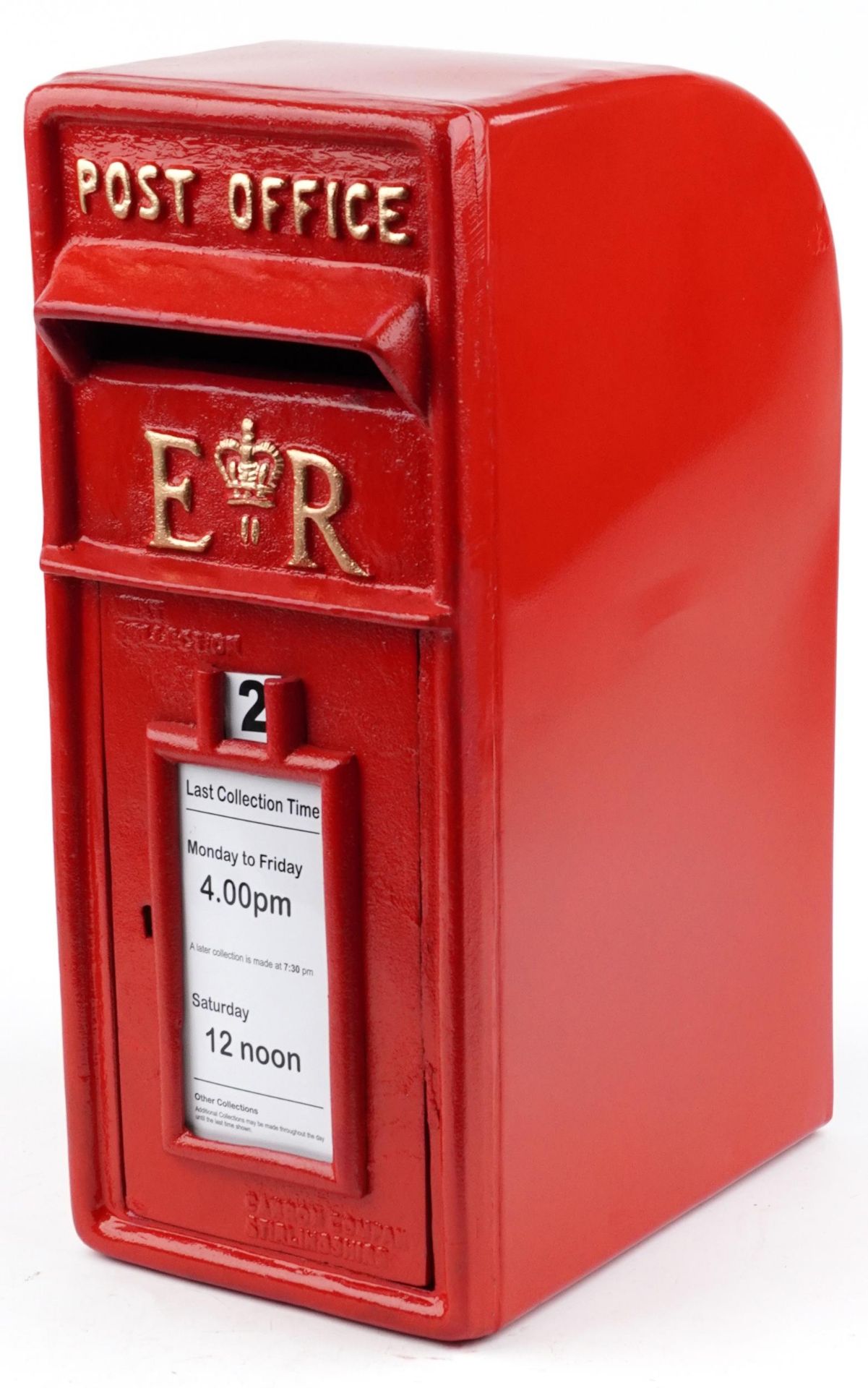 Elizabeth II style red painted metal postbox, 56cm high