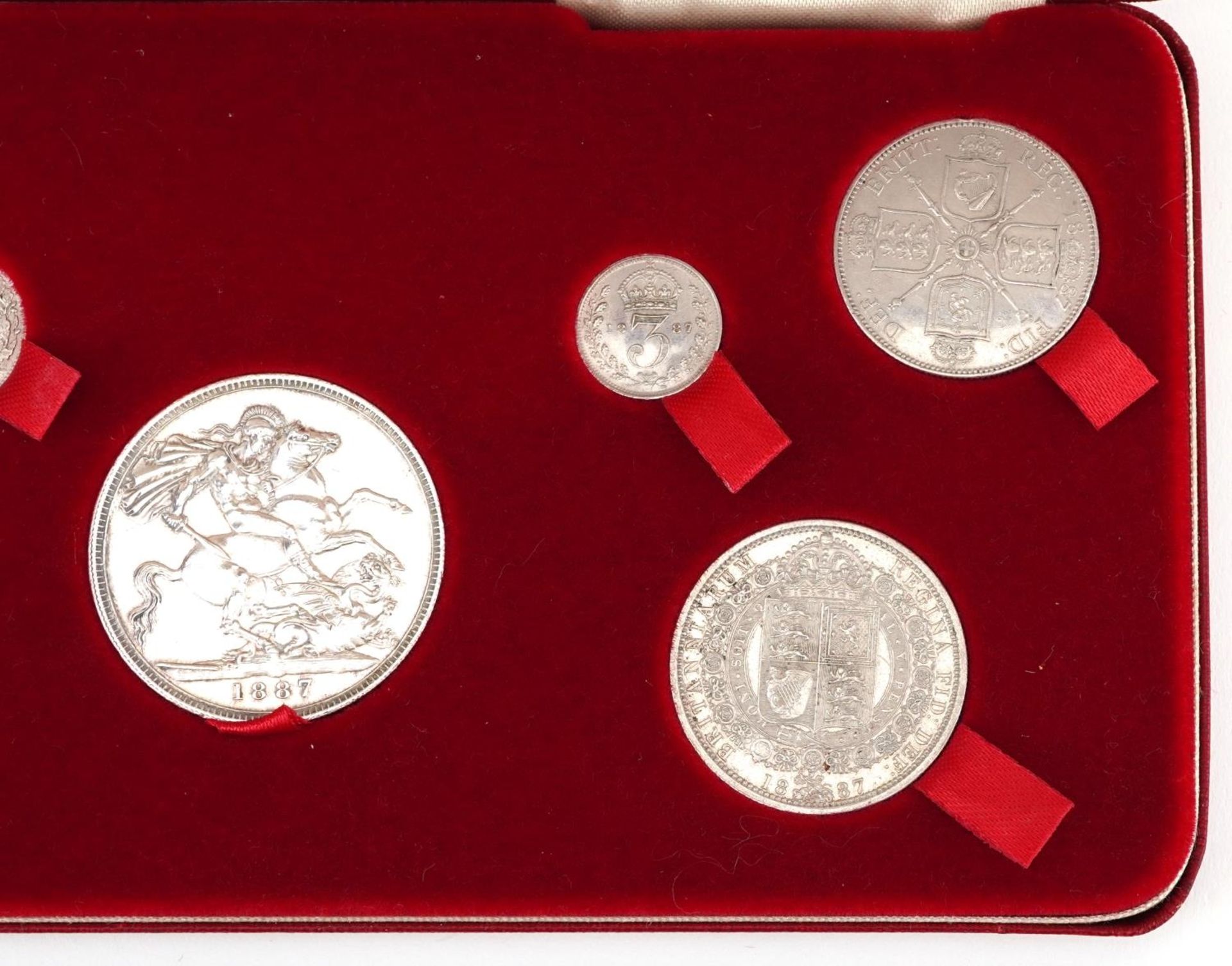 Queen Victoria Jubilee Head 1899 silver specimen coin set, comprising crown, half crown, double - Bild 4 aus 6