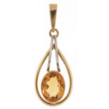 Modernist 9ct two tone gold citrine pendant, the citrine approximately 11.50mm x 9.20mm x 5.80mm