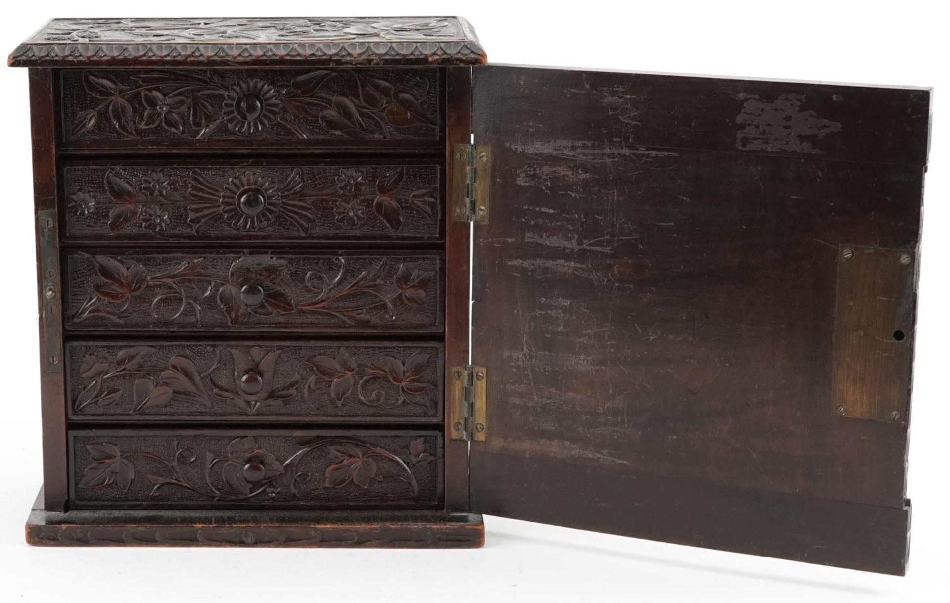 19th century oak table top collector's chest finely and profusely carved with foliage having - Bild 3 aus 5