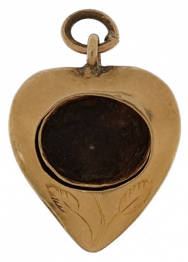 Antique unmarked gold engraved love heart mourning locket, 1.6cm high, 1.3g - Image 2 of 2