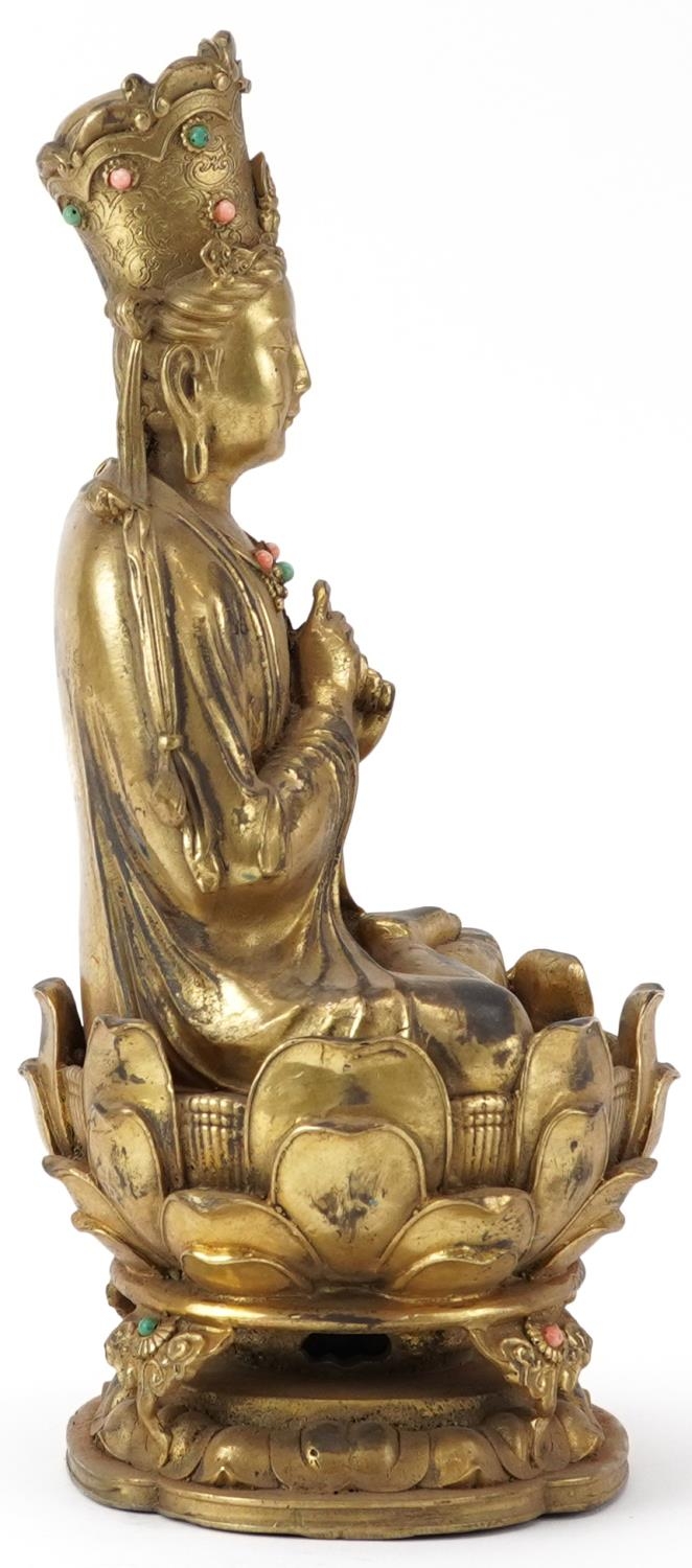 Chino Tibetan gilt bronze figure of jewelled Buddha, 29cm high - Image 5 of 7