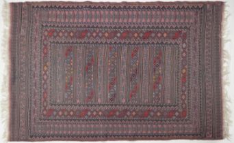 Rectangular Afghan red ground rug having an allover geometric design within corresponding borders,