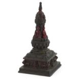 Chino Tibetan partially gilt and lacquered stupa, 20cm high