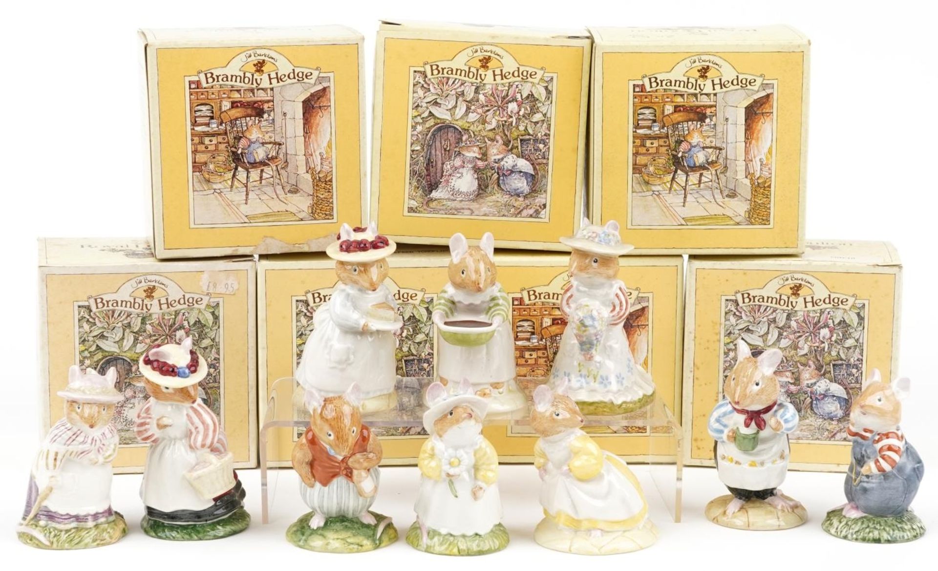 Ten Royal Doulton Bramley Hedge figures, seven with boxes, including Poppy Eyebright, Catkin and Mrs