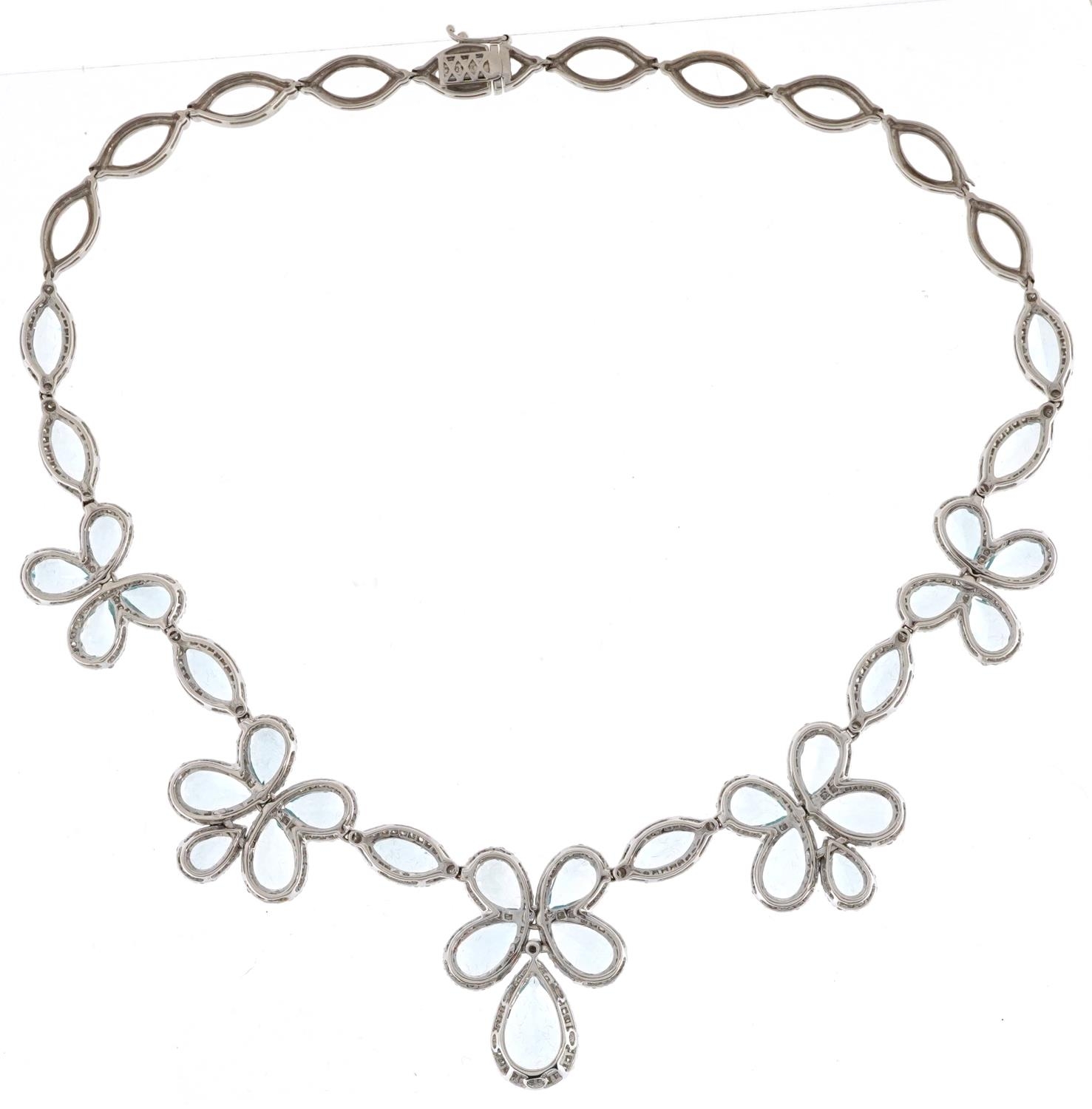 Good 18ct white gold teardrop aquamarine and diamond floral necklace, the largest aquamarine - Image 5 of 9