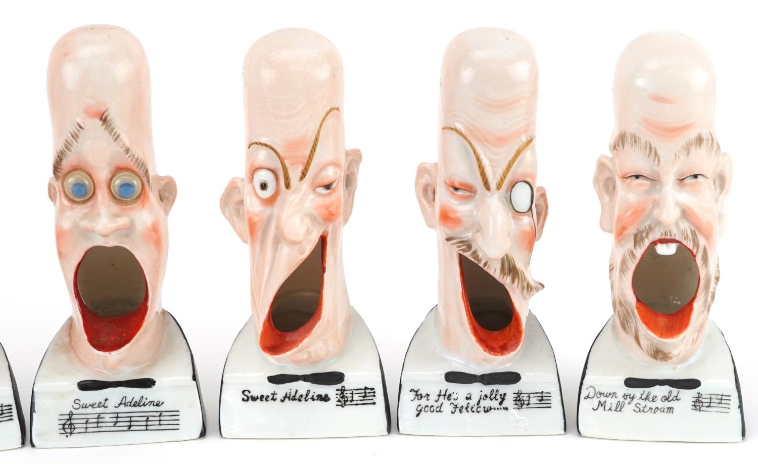 Manner of Schafer & Vater, eight smoking interest early 20th century German porcelain smoking head - Image 3 of 5