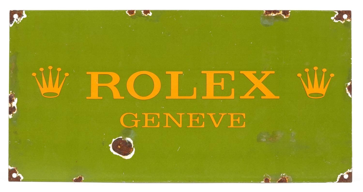 Horological interest Rolex Geneve enamel advertising sign, 46cm x 23cm