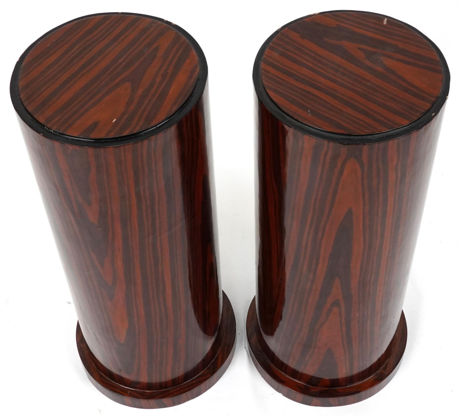 Pair of Art Deco style rosewood effect cylindrical columns, each 80cm high - Image 2 of 3