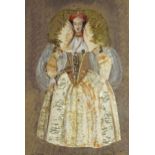 Alex Stone - Full length portrait of Elizabeth I in costume, ink, watercolour and mixed media,