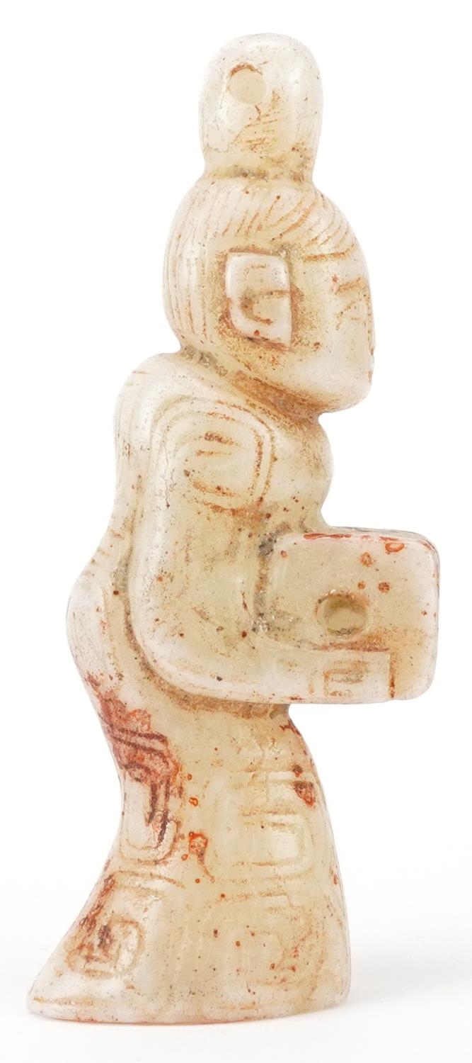 Chinese russet and white jade carving of a young female, 10.5cm high - Image 5 of 7