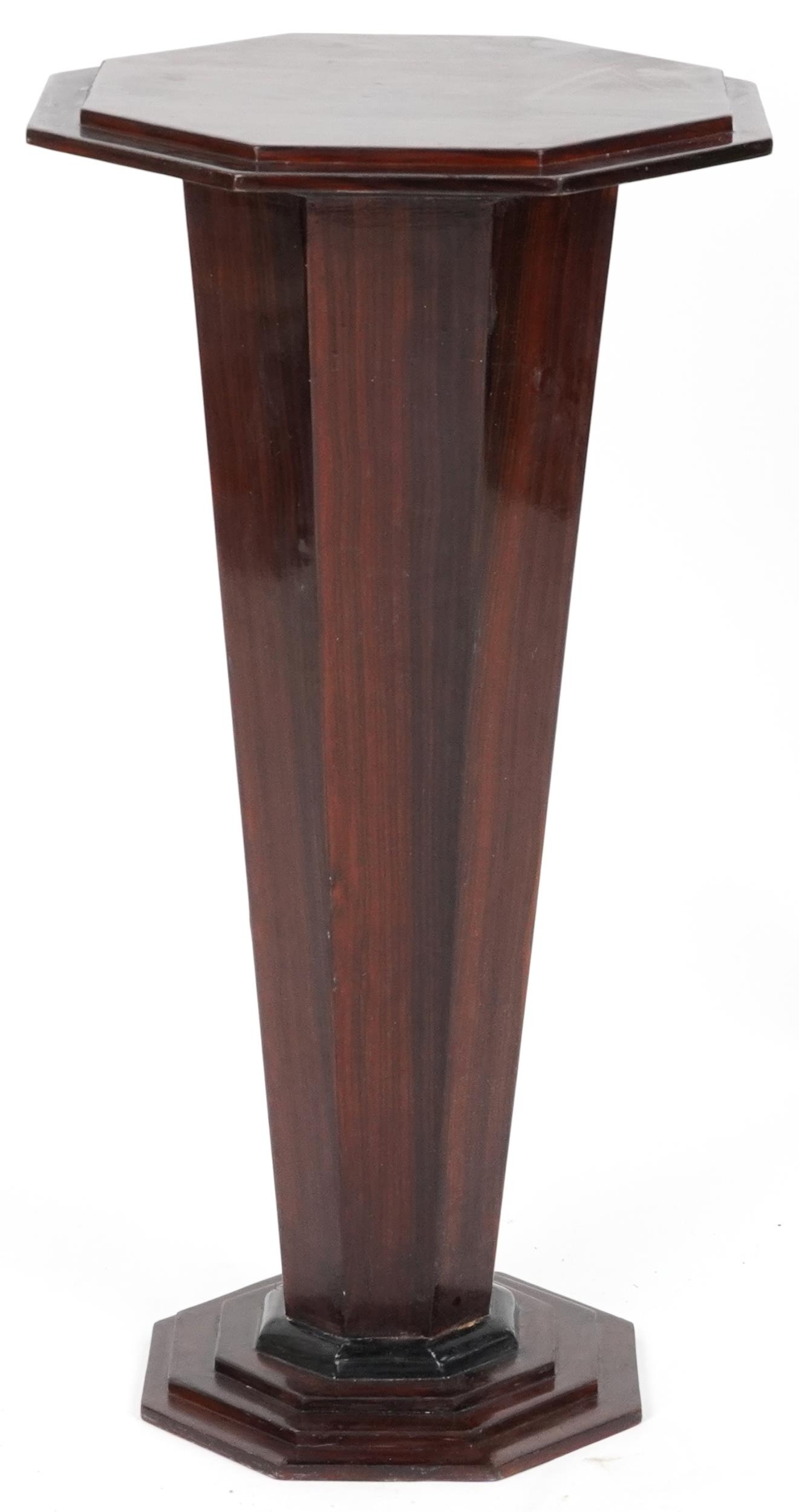 Art Deco style octagonal rosewood effect side pedestal with tapering column, 78.5cm high