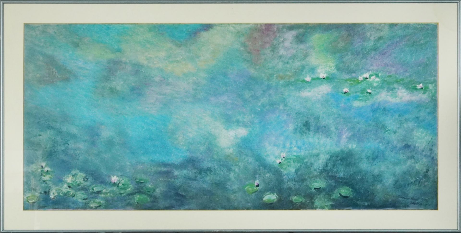 Clive Fredriksson after Claude Monet - Lili pads on calm water, Impressionist oil on board, mounted, - Bild 2 aus 4
