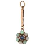 Antique 9ct rose gold sapphire and cabochon opal cluster pendant, the sapphire approximately 4.