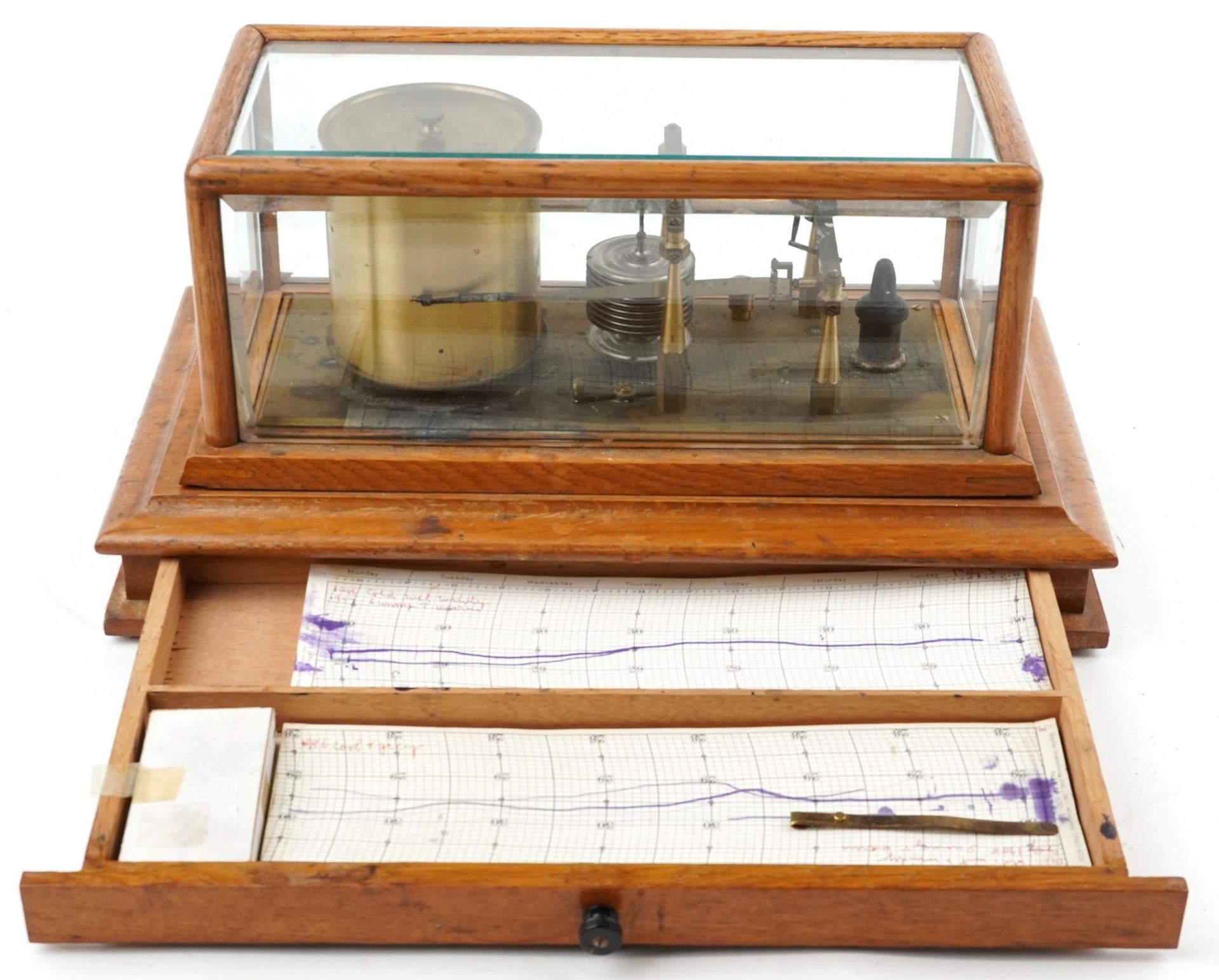 Negretti & Zambra, Victorian oak cased barograph with Regency jewelled movement and various - Image 5 of 6