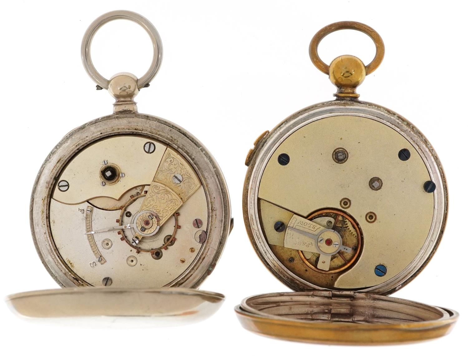 Four gentlemen's open face pocket watches including a chronograph pocket watch engraved Exhibition - Image 3 of 5