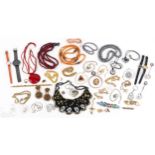 Vintage and later costume jewellery, wristwatches and objects, some silver, including amber coloured