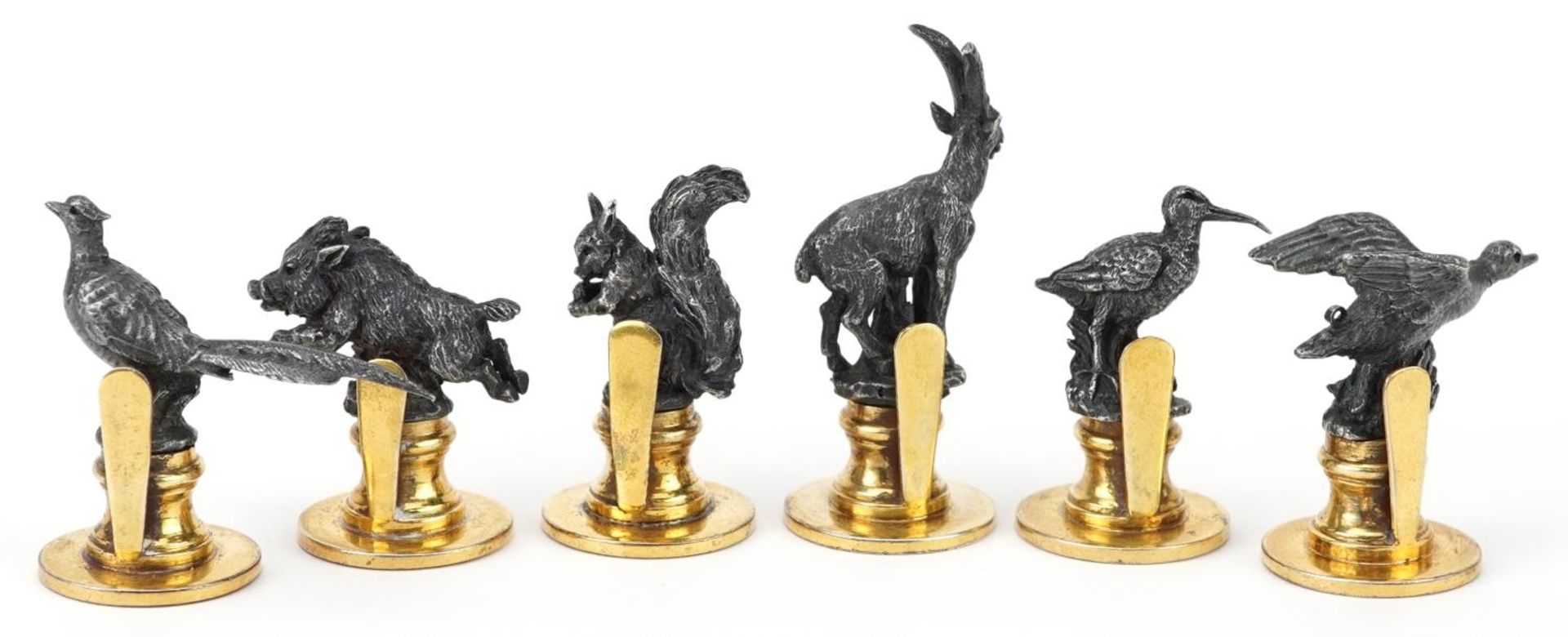 Gucci, set of six Italian silver and silver gilt menu/name place card holders in the form of game - Image 4 of 6