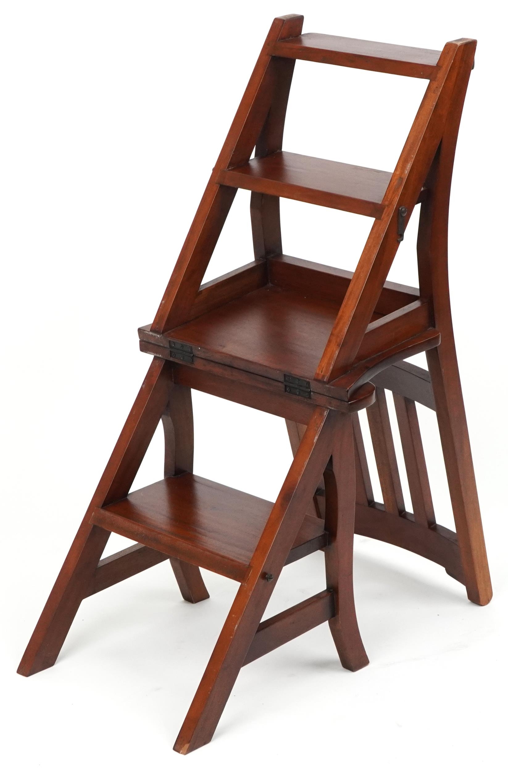 Set of metamorphic hardwood library steps/chair, 91.5cm high when as chair - Image 2 of 7