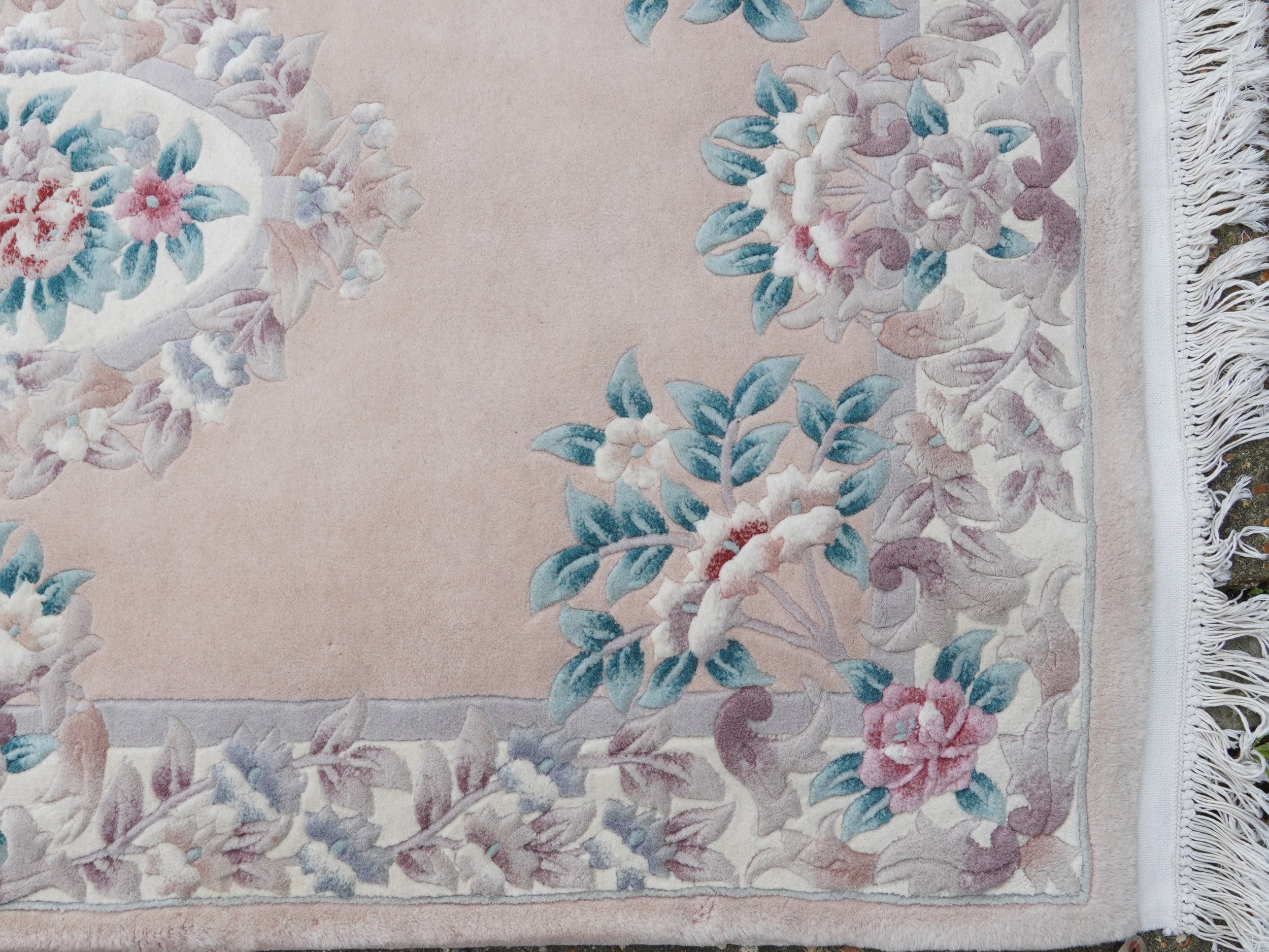 Two rectangular Chinese floral rugs, the largest 195cm x 122cm - Image 12 of 13
