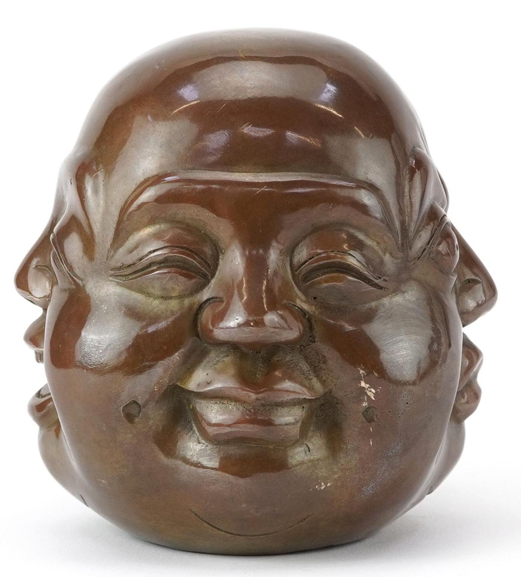 Chinese patinated bronze four face Buddha paperweight, character marks to the base, 12cm high - Bild 3 aus 8