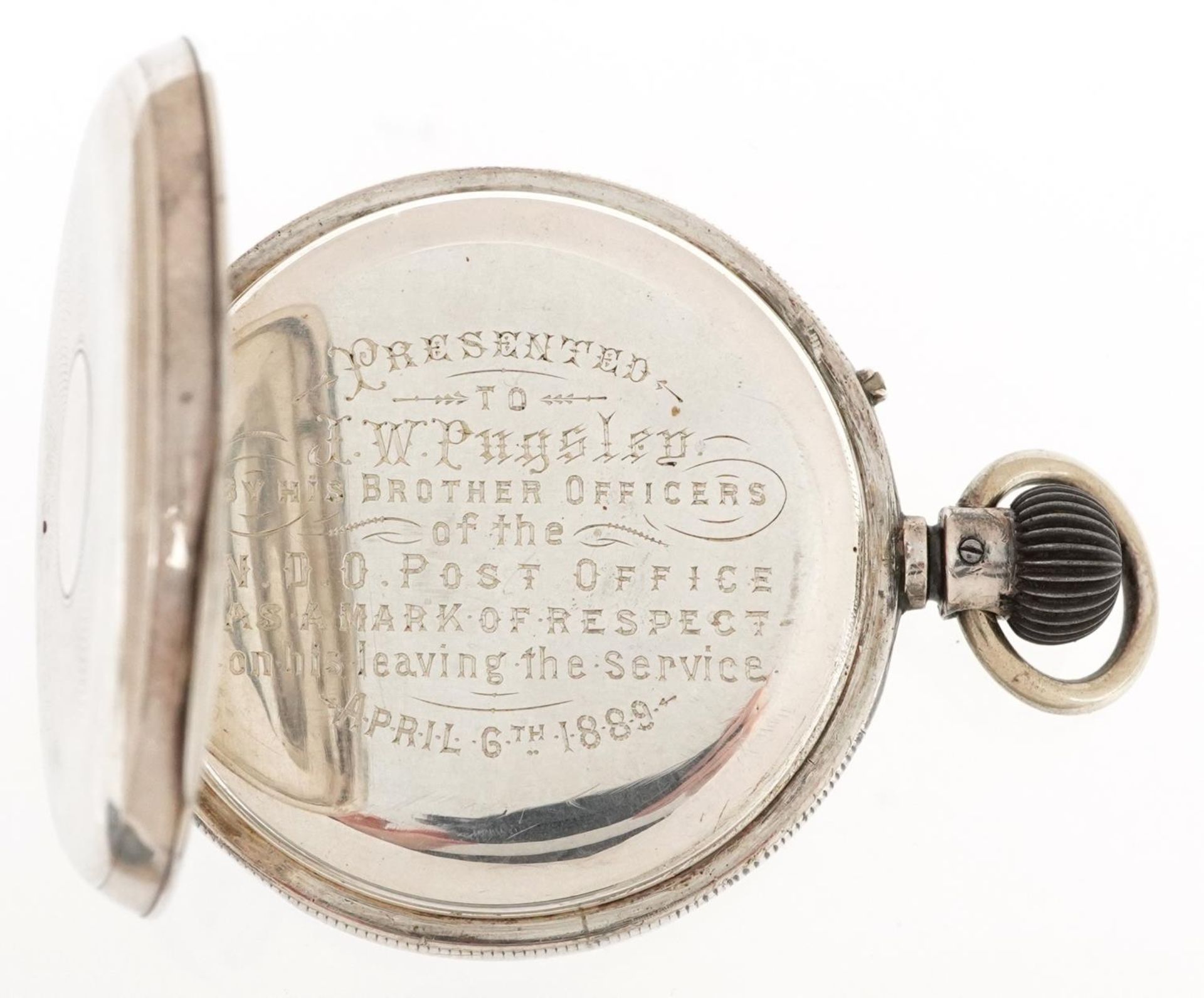 Longines, Victorian silver open face keyless pocket watch having enamelled and subsidiary dials with - Bild 5 aus 6