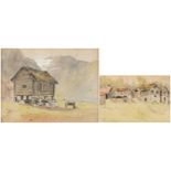 Hans Dahl - Balestrand Huts, two 19th/early 20th century Norwegian school and ink and