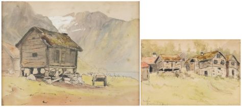 Hans Dahl - Balestrand Huts, two 19th/early 20th century Norwegian school and ink and