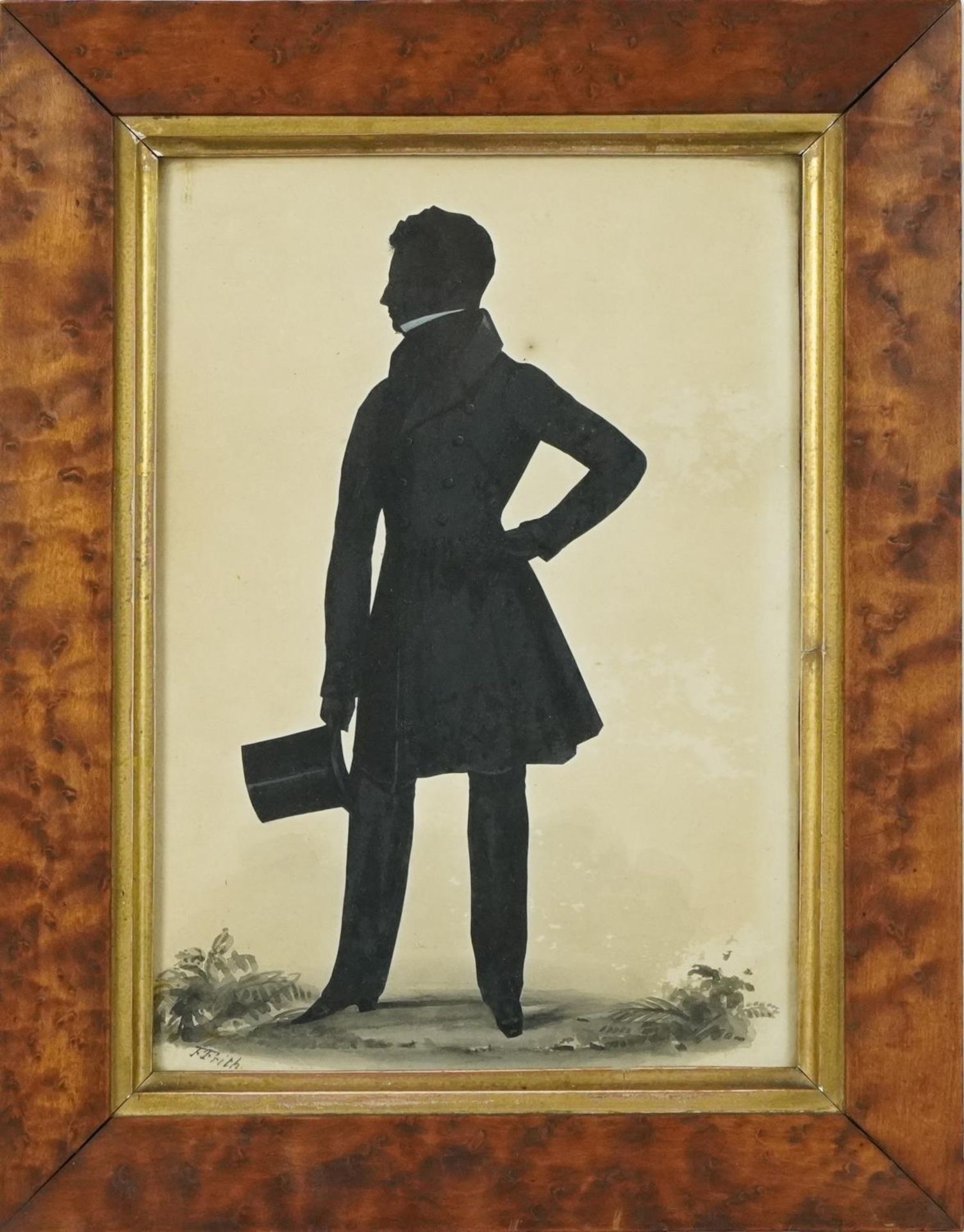Frederick Frith - Portrait of a gentleman holding a top hat, Georgian silhouette watercolour, - Bild 2 aus 4