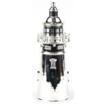 Art Deco style silver plated cocktail shaker in the form of a lighthouse, 35cm high
