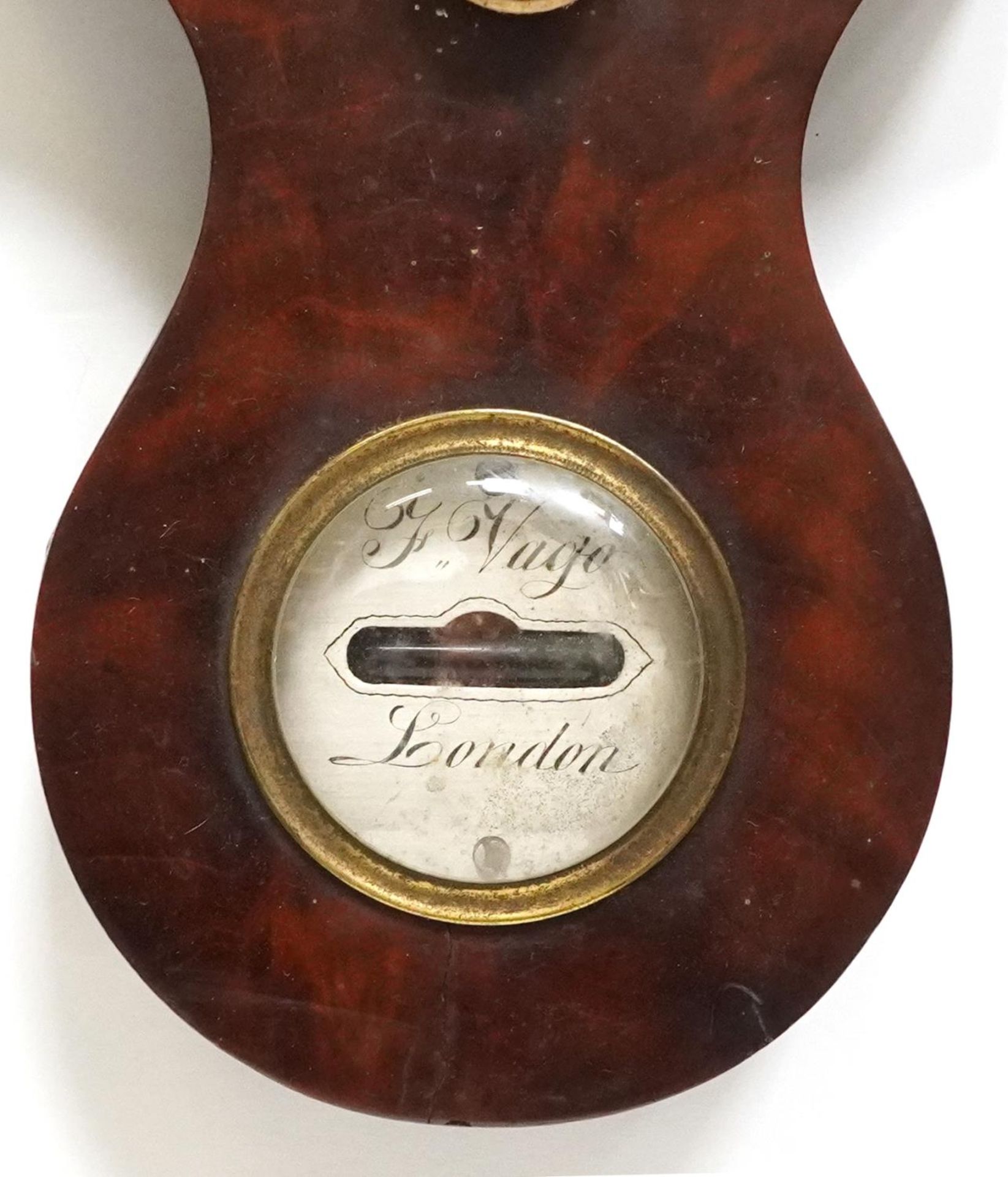 19th century mahogany banjo barometer thermometer with silvered dials, one engraved J Vago of - Bild 3 aus 6