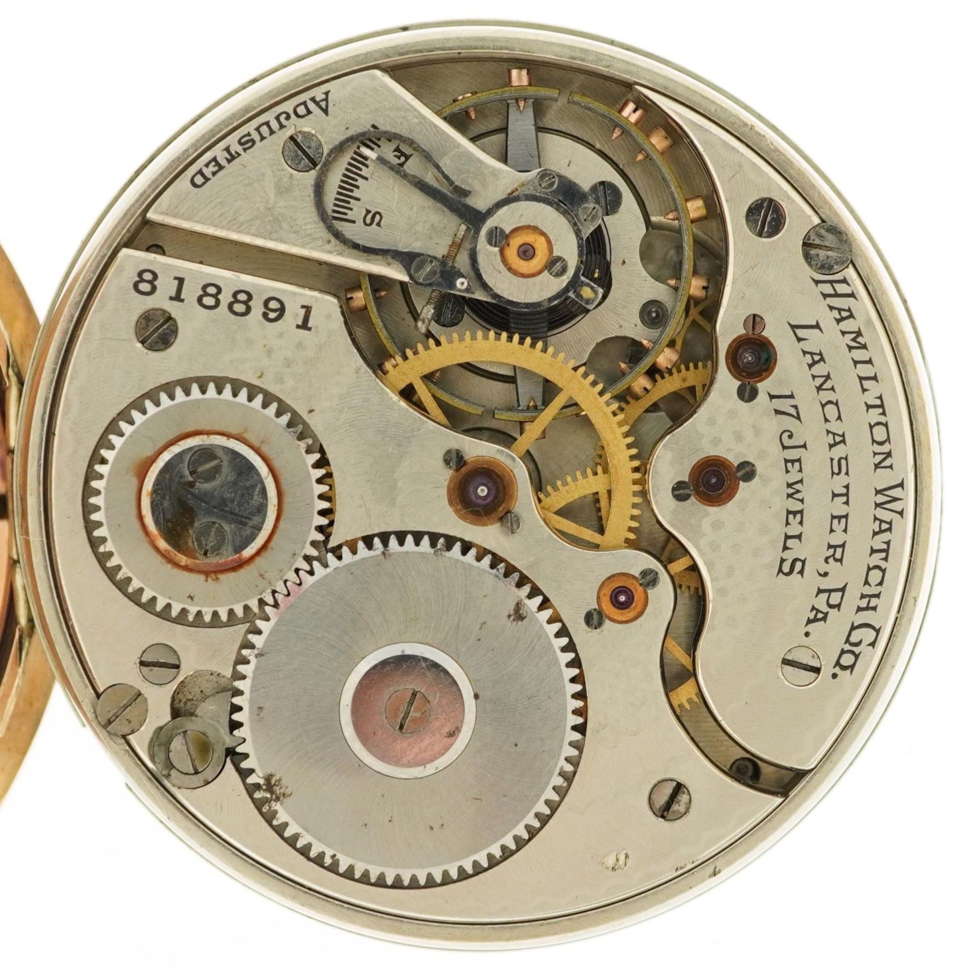 Hamilton Watch Co, gentlemen's gold plated keyless open face pocket watch having enamelled and - Bild 2 aus 4