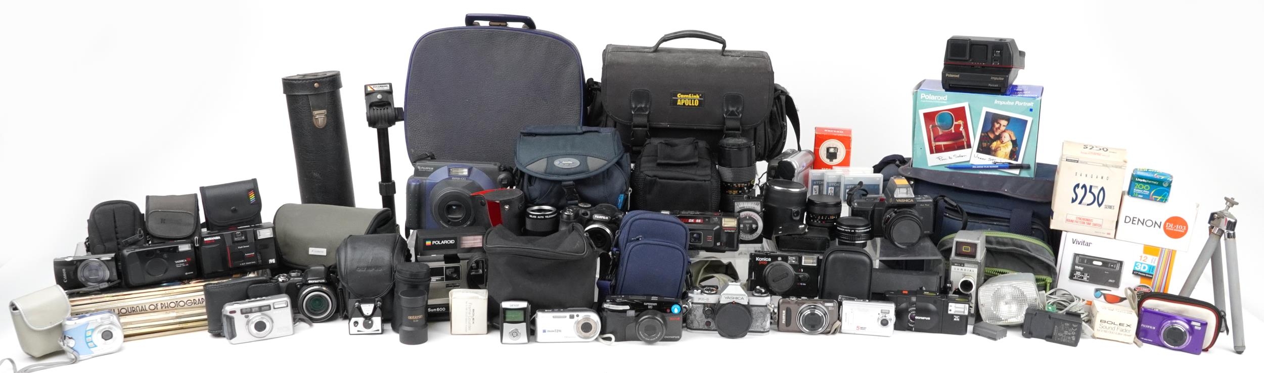 Large collection of vintage and later cameras and accessories including Konica Pop, Yoshika FX-D