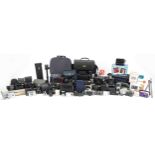 Large collection of vintage and later cameras and accessories including Konica Pop, Yoshika FX-D