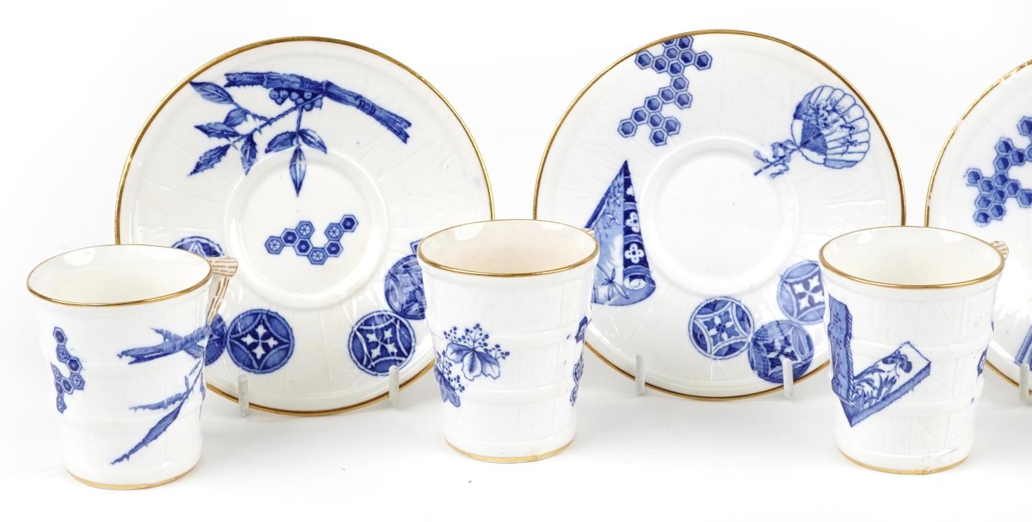 Royal Worcester, Victorian aesthetic naturalistic teaware decorated in the chinoiserie manner with - Image 3 of 7