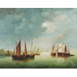 Wheeler - Boats on calm water at dusk, oil on canvas, mounted and framed, 70cm x 55.5cm excluding