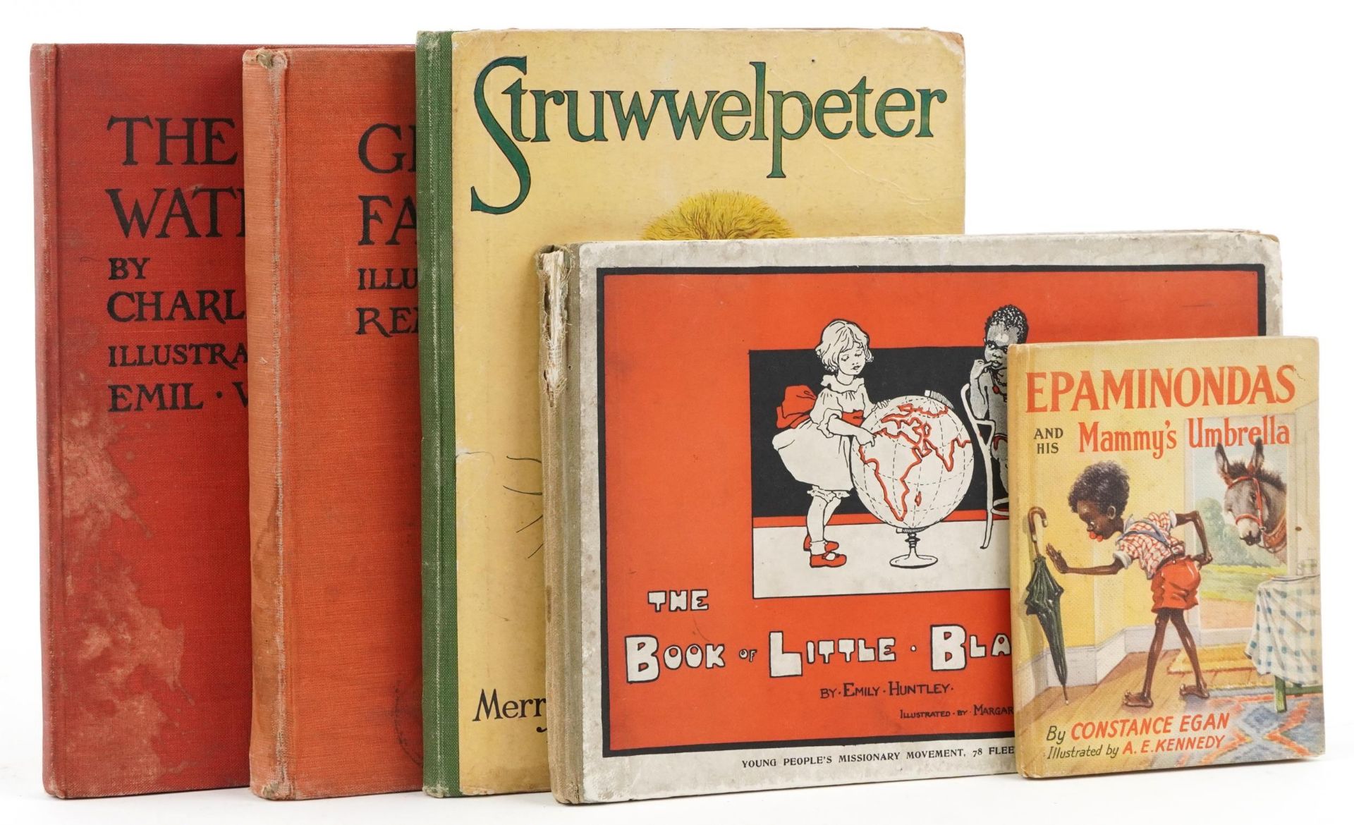 Five children's hardback books comprising Struwwelpeter, Epaminondas and his Mammy's Umbrella, The