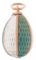 14ct gold blue and white guilloche enamel egg pendant, impressed Russian marks to the suspension