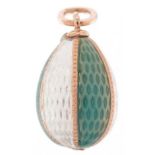 14ct gold blue and white guilloche enamel egg pendant, impressed Russian marks to the suspension